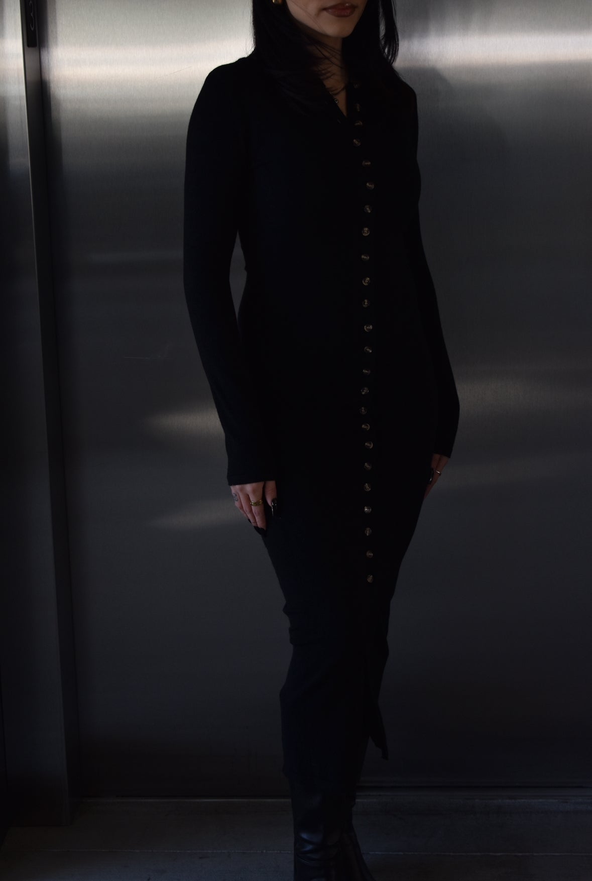 Button Sweater Dress Black / Medium Button Sweater Dress Black / Medium