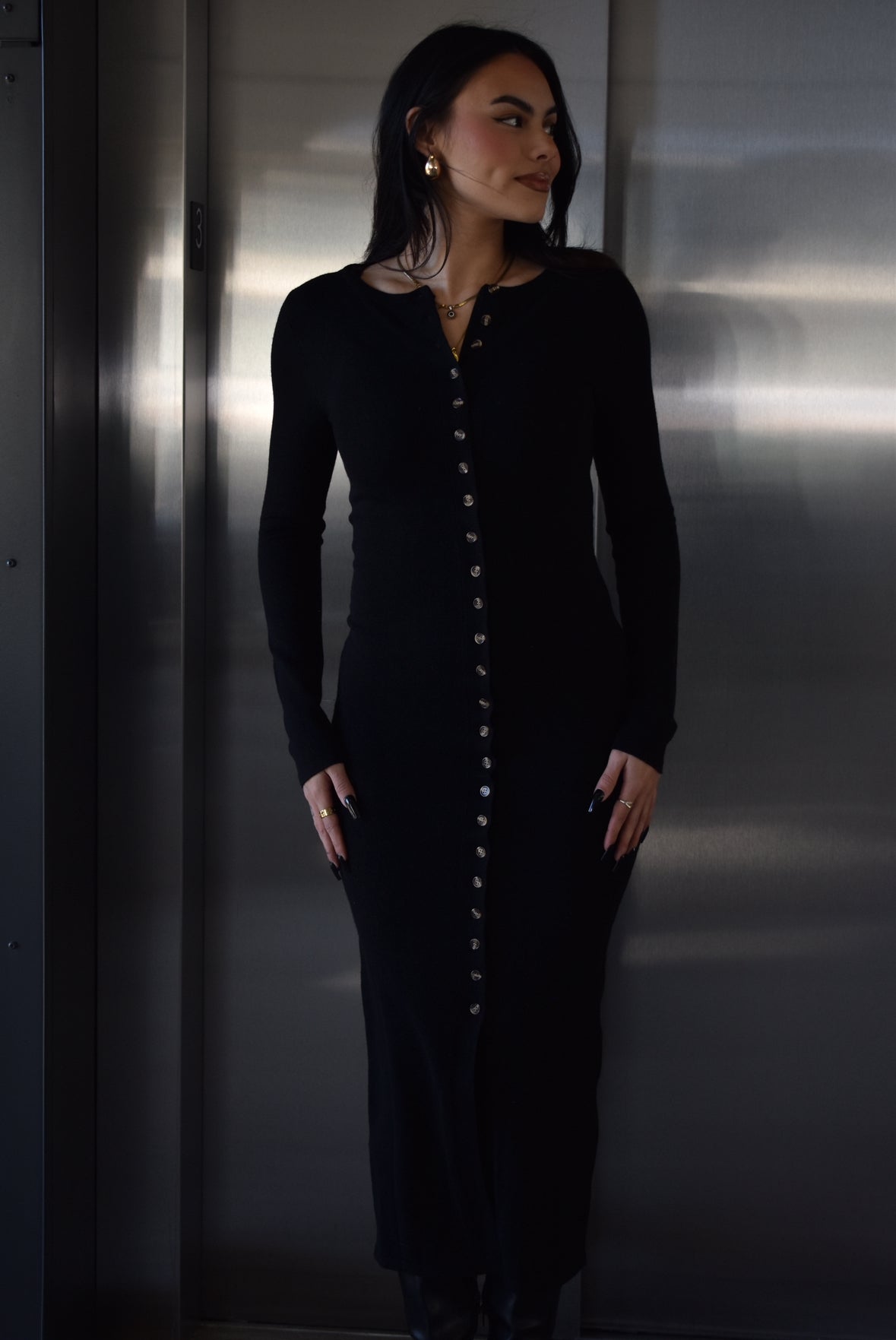 Button Sweater Dress Black / Medium Button Sweater Dress Black / Medium
